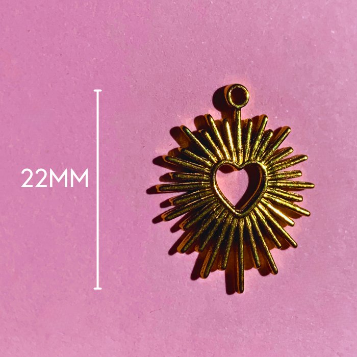 Gold Sunburst Heart CharmPendantConiifer Design Studio Jewellery