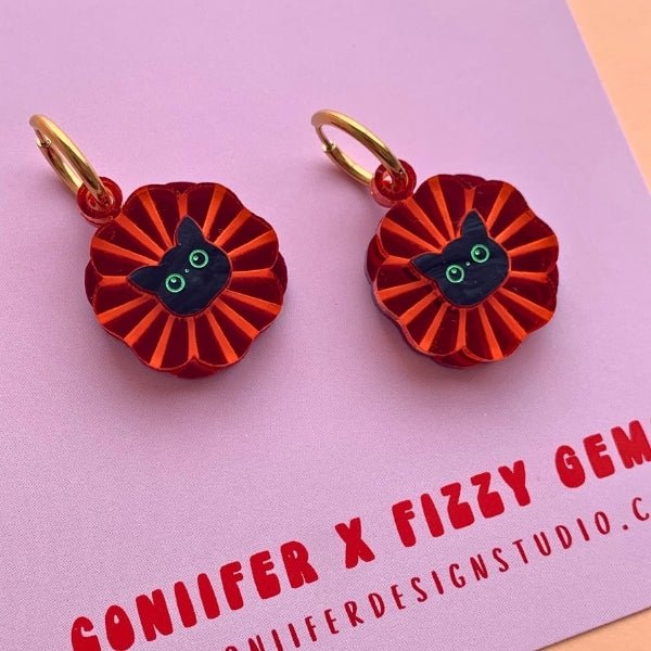 "Poppy Cat Earrings" Red Poppies for ANZAC DayEarringsConiifer Design Studio Jewellery